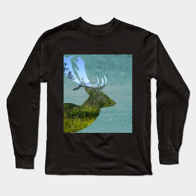 Camouflaged Deer Long Sleeve T-Shirt by Le Meyer DIGI DESIGNS